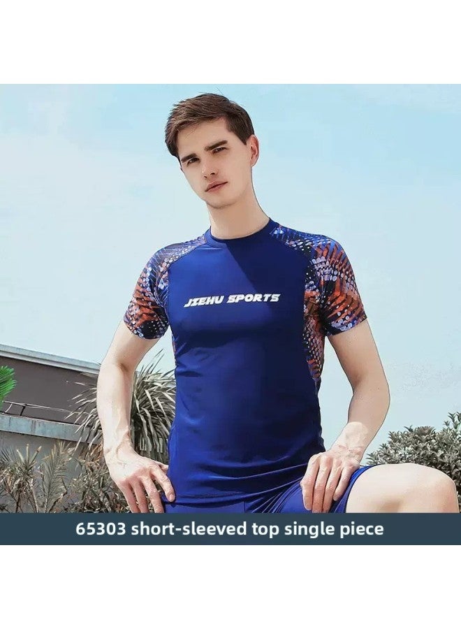 Loquat Men's Swimsuit Adult Youth Anti-embarrassment Swimsuit Men's Swimsuit Quick-drying Hot Spring Split Swimsuit Suit-Color:65303 One-piece Top- - Image 1