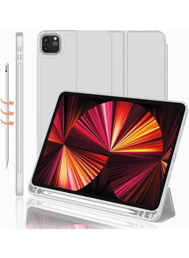 Raxoom Sleek Light Gray Trifold Smart Cover for iPad Pro 11-Inch (2022/2021) â€“ Soft TPU Back, Integrated Pencil Holder, Auto Wake/Sleep, and Charging Compatibility - Image 1