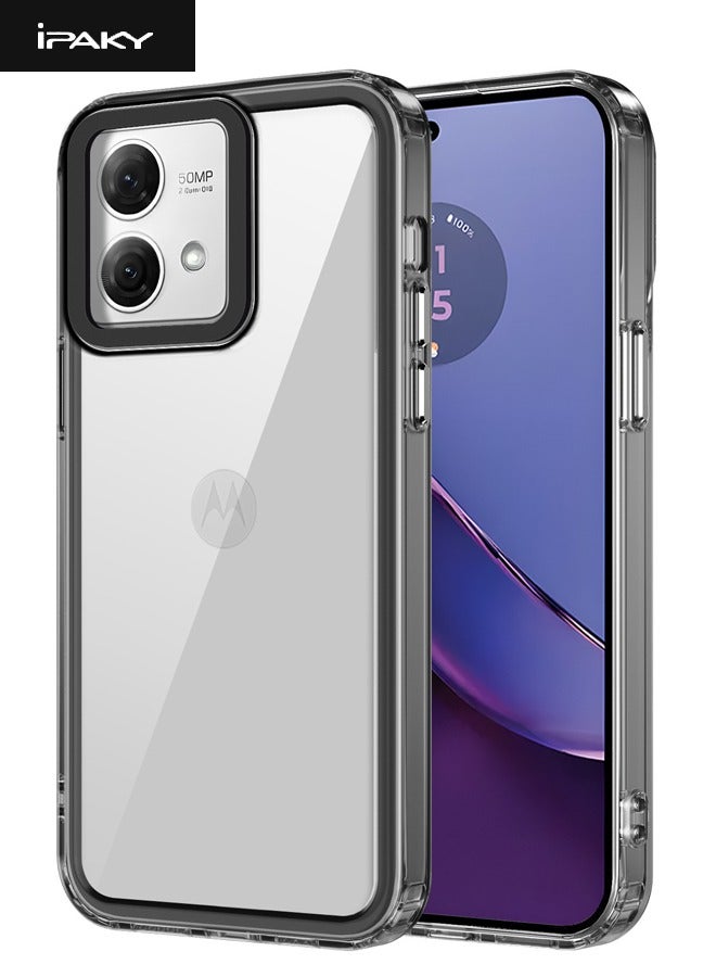 IPAKY Motorola Moto G84 Case, Clear Acrylic Hard Back Panel + Black TPU Soft Frame Case Cover, [Anti Drop][Anti Slip][Shockproof][Non-Stick Fingerprint] Protective Case for Moto G84 5G, Clear/Black - Image 1