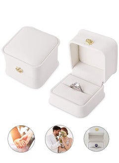 Generic White Leather Ring Box, PU Engagement Leather Ring Case, Multifunctional Jewelry Box Earring Necklace Wedding Anniversary Gift Box, Jewelry Display Case Box (White)  - Image 1