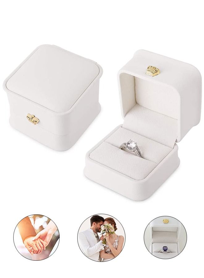White Leather Ring Box, PU Engagement Leather Ring Case, Multifunctional Jewelry Box Earring Necklace Wedding Anniversary Gift Box, Jewelry Display Case Box (White) - Image 1