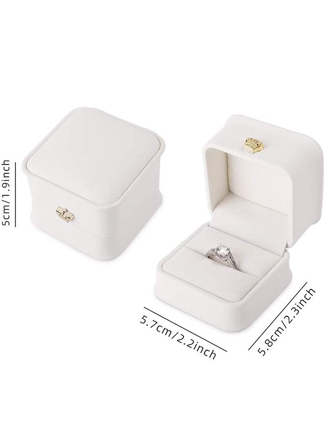 White Leather Ring Box, PU Engagement Leather Ring Case, Multifunctional Jewelry Box Earring Necklace Wedding Anniversary Gift Box, Jewelry Display Case Box (White) - Image 5