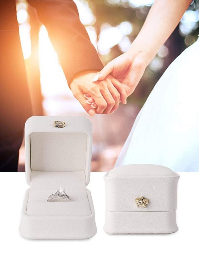 White Leather Ring Box, PU Engagement Leather Ring Case, Multifunctional Jewelry Box Earring Necklace Wedding Anniversary Gift Box, Jewelry Display Case Box (White) - Image 3