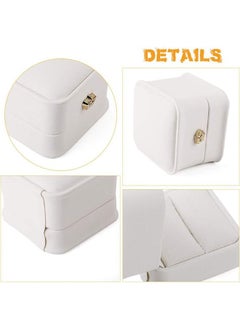 Generic White Leather Ring Box, PU Engagement Leather Ring Case, Multifunctional Jewelry Box Earring Necklace Wedding Anniversary Gift Box, Jewelry Display Case Box (White)  - Image 4