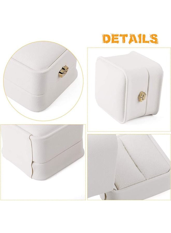 White Leather Ring Box, PU Engagement Leather Ring Case, Multifunctional Jewelry Box Earring Necklace Wedding Anniversary Gift Box, Jewelry Display Case Box (White) - Image 4