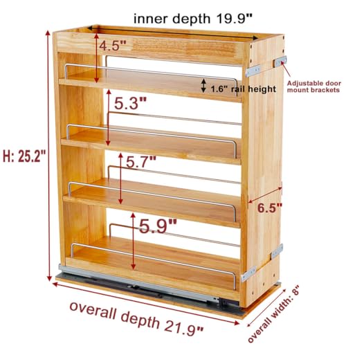 OCG 4 Tier Pull Out Spice Rack Holder Shelves (6.5" W x 22" D), spice organization for cabinet Storage Organization, pull out spice racks for inside cabinets - Image 3