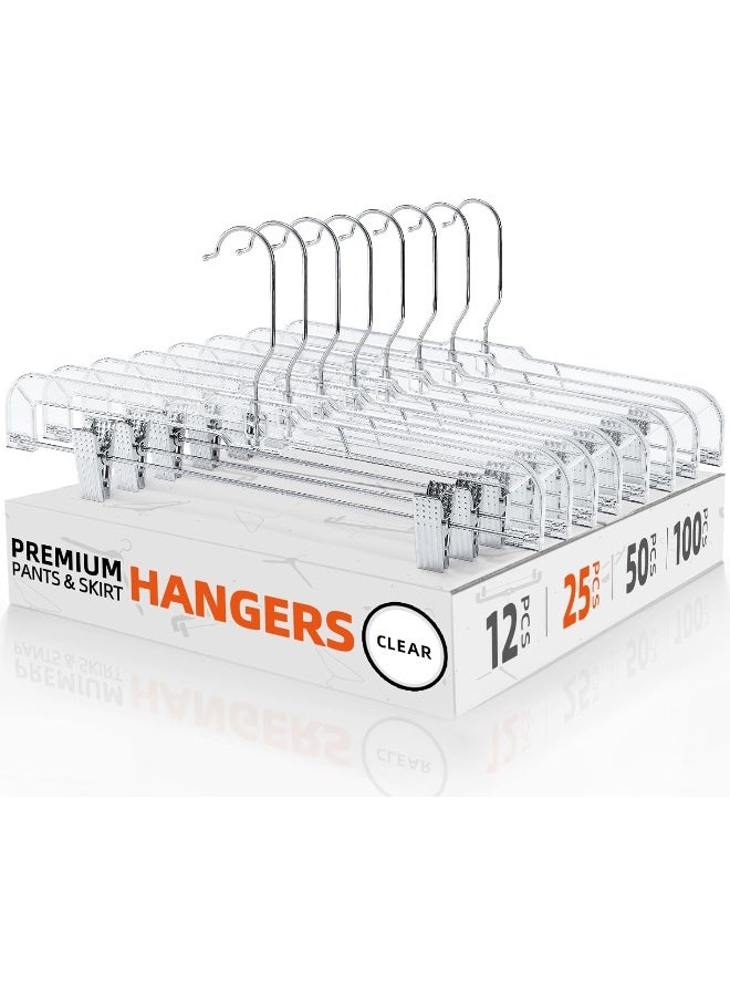HOUSE DAY Skirt Hangers Pants Hangers with Clips Clear Plastic Pants Hangers with 2-Adjustable Clips Non-Slip Pants Hangers Space Saving for Closet Clip Hangers for Pant, Skirts, Shorts, Pack of 25 - Image 1