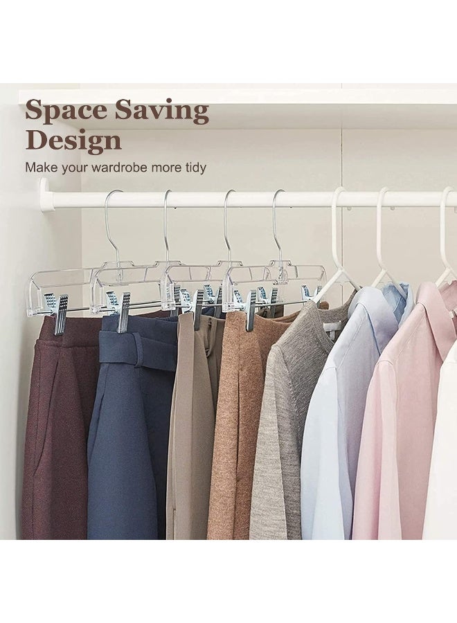 HOUSE DAY Skirt Hangers Pants Hangers with Clips Clear Plastic Pants Hangers with 2-Adjustable Clips Non-Slip Pants Hangers Space Saving for Closet Clip Hangers for Pant, Skirts, Shorts, Pack of 25 - Image 4