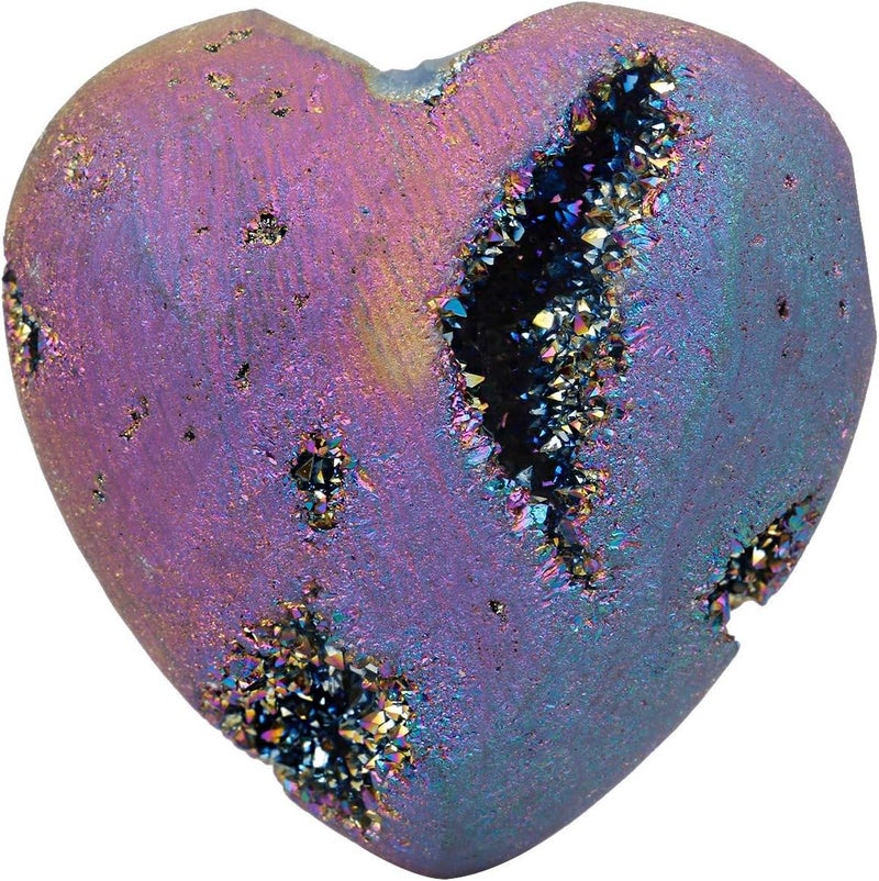 rockcloud rockcloud Heart Shape Titanium Coated Agate Geode Druzy Home Decoration Pocket Stones Specimen, Rainbow