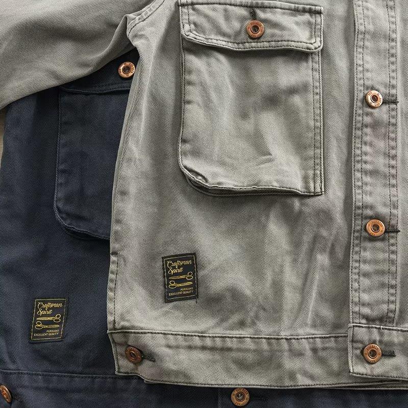 Mens Casual Retro Textured Jacket Autumn Grey  - Image 5