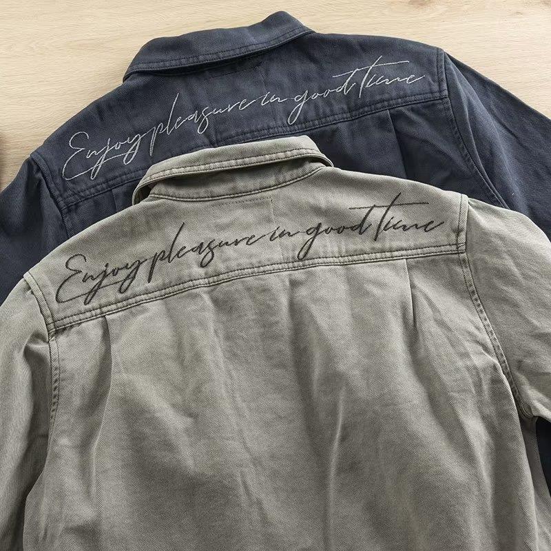 Mens Casual Retro Textured Jacket Autumn Grey  - Image 4