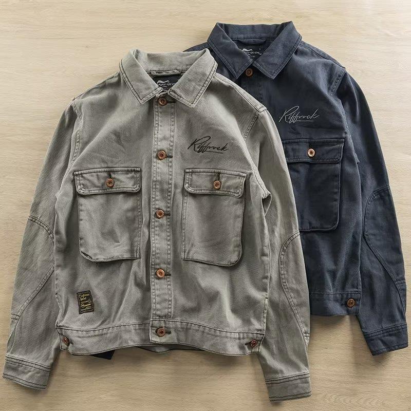Mens Casual Retro Textured Jacket Autumn Grey  - Image 3