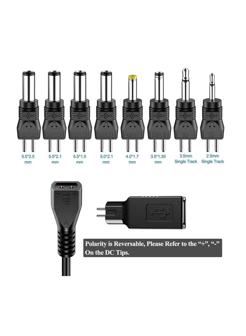 KASTWAVE 30W Reverse Polarity Universal AC Adapter Multi Voltage DC Power Supply, with 9pcs Adaptor Tips, Compatible with 3V to 12V Household Electronics, 2Amp Output - Image 2