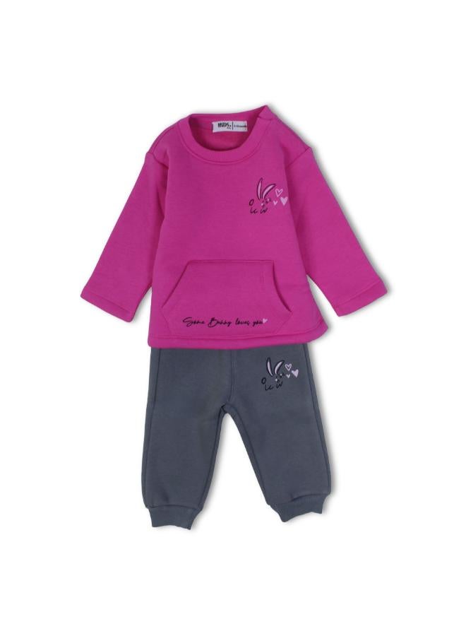 Ourkids Baby Girls Cotton Pajama Set – Fuchsia with Bunny Design - Image 1