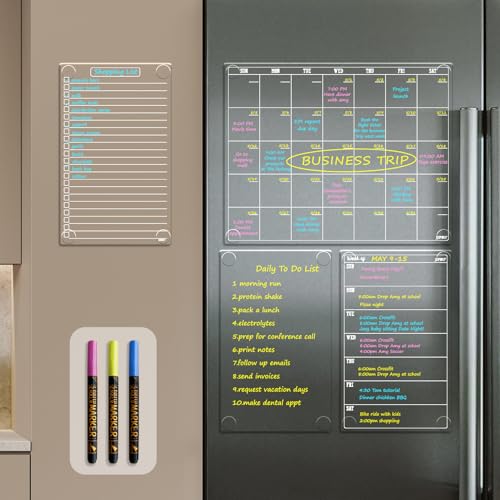 JJPRO Non-Magnetic Dry Erase Monthly Calendar for Fridge-Clear Monthly Calendar, Weekly Planner, List and Blank Board. Clear Reusable Calendar Stick to Fridge,Cabinet,Door&Glass - Image 1