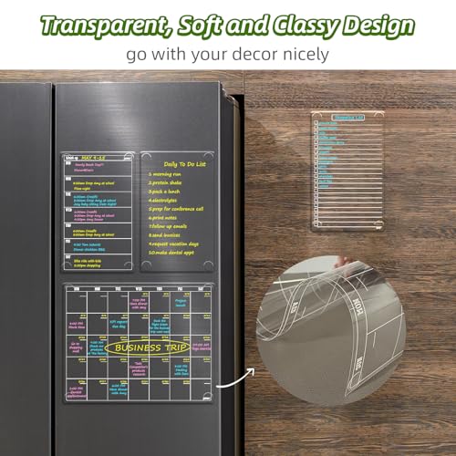 JJPRO Non-Magnetic Dry Erase Monthly Calendar for Fridge-Clear Monthly Calendar, Weekly Planner, List and Blank Board. Clear Reusable Calendar Stick to Fridge,Cabinet,Door&Glass - Image 3