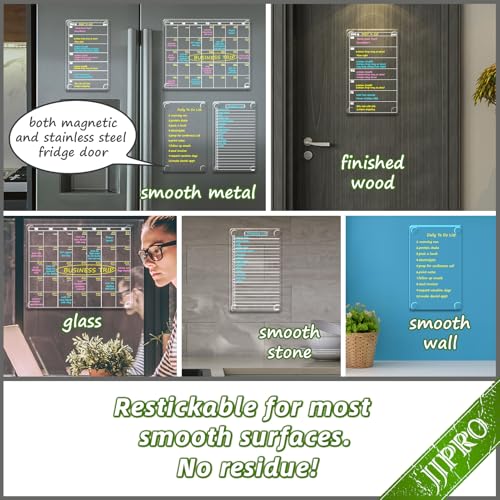 JJPRO Non-Magnetic Dry Erase Monthly Calendar for Fridge-Clear Monthly Calendar, Weekly Planner, List and Blank Board. Clear Reusable Calendar Stick to Fridge,Cabinet,Door&Glass - Image 2