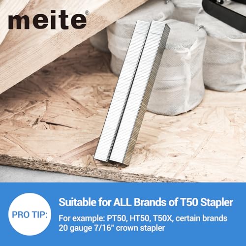 meite Staples for Staple Gun, 3/8 Inch Length Heavy Duty T50 Staples, Galvanized, 20 Gauge 3/8 Inch Crown, Compatible with T50 Staple Gun, Ideal for Upholstery, Construction, Furniture (1,512 Counts) - Image 4