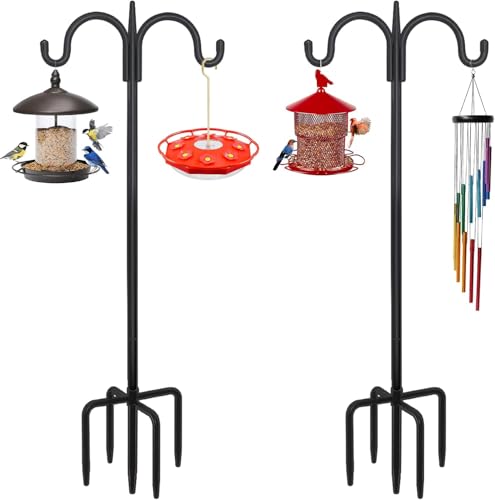 FEED GARDEN Heavy Duty Shepherds Hook 2 Pack 63 Double Hooks Adjustable 4763 Metal 5Prong Base 12lb Capacity Easy Assembly Bird Feeder Pole for Hanging Planters Lanterns Wind Chimes - Image 1
