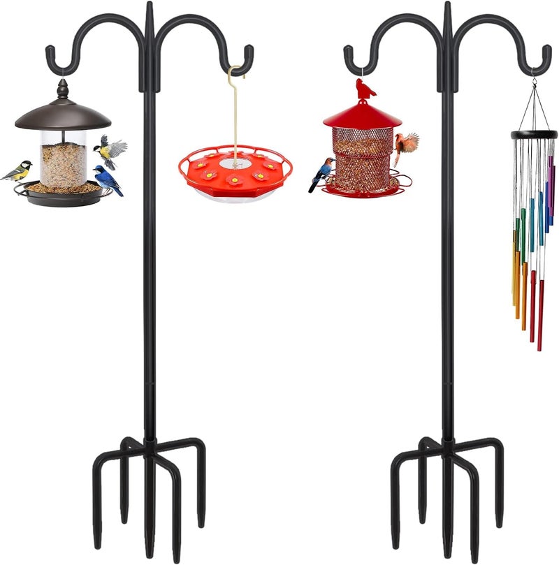 FEED GARDEN Heavy Duty Shepherds Hook 2 Pack 63 Double Hooks Adjustable 4763 Metal 5Prong Base 12lb Capacity Easy Assembly Bird Feeder Pole for Hanging Planters Lanterns Wind Chimes - Image 2