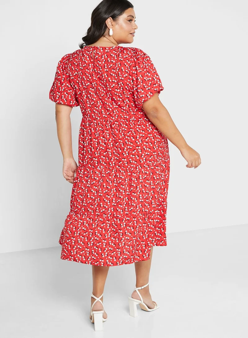 Yours Clothing Puff Sleeve Tiered Dress