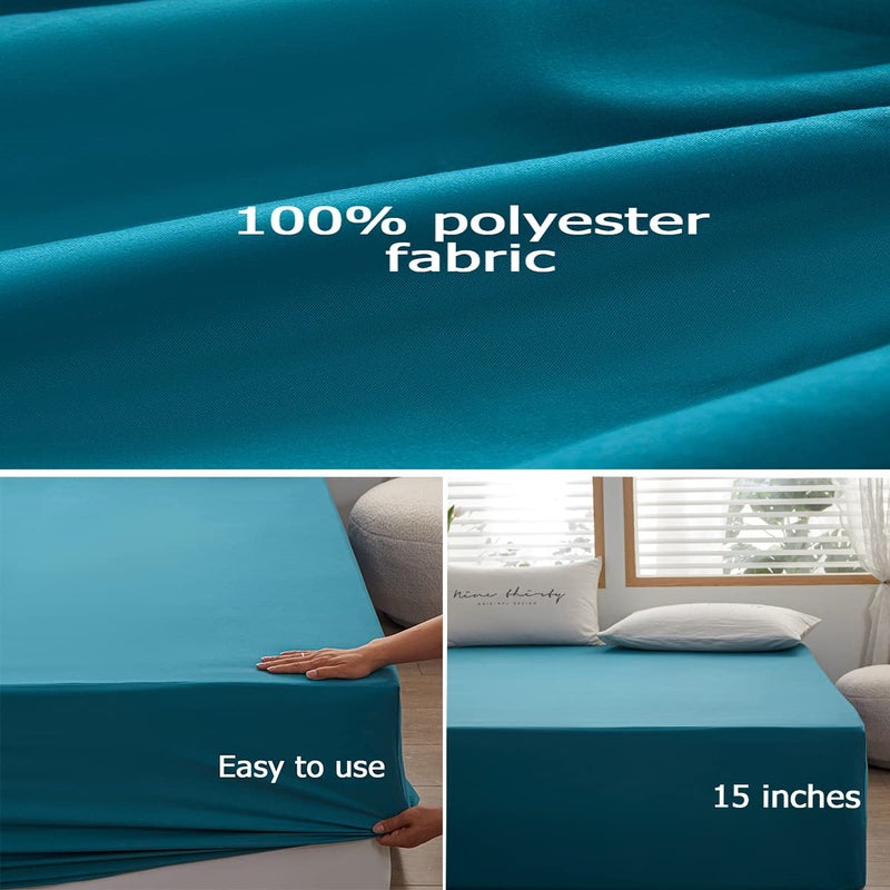 rushrushlulu Bedding Queen Size Fitted Sheet Only-Queen Size Deep Pocket Bottom Fitted Sheet Fits 15inches Bed Matress Sheet Soft and Microfiber Easy Care-Blue - Image 3