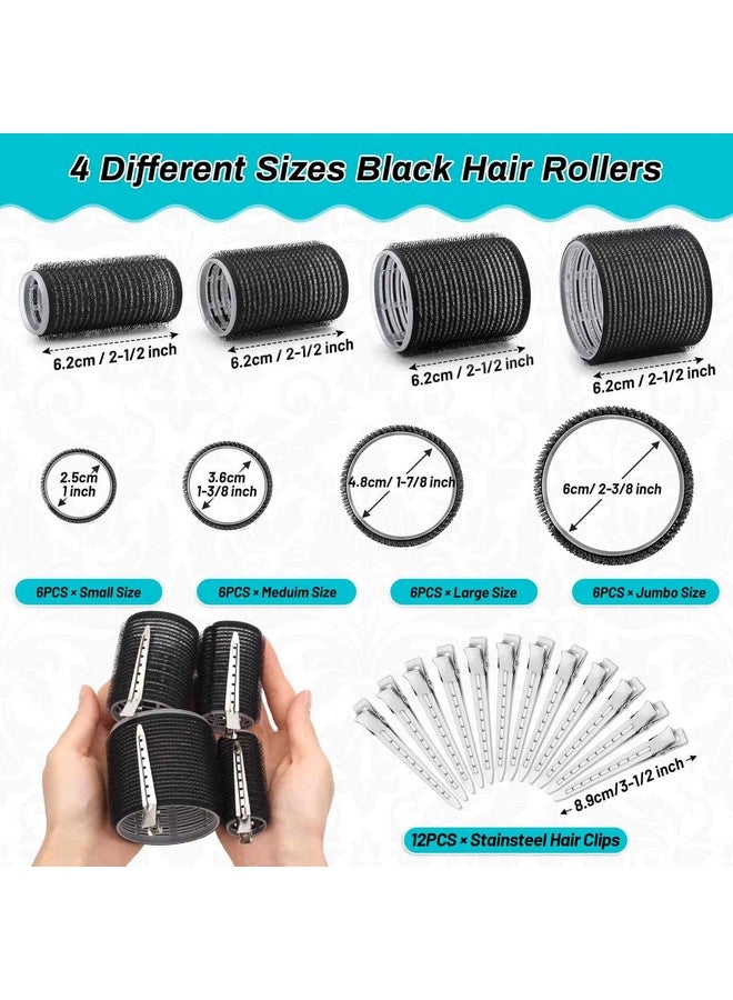 selizo Hair Curlers 36 Pcs Set With 24Pcs Hair Curlers 4 Sizes And 12 Pcs Hair Clips For Long Medium Short Thick Hair, Black - Image 1