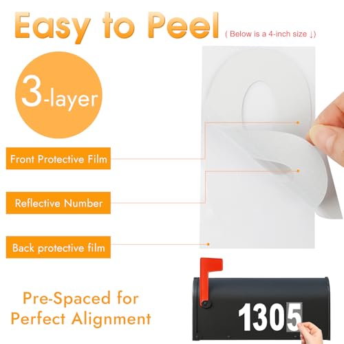MOWPOG 80 PCS Reflective Mailbox Numbers for Outside, 3 Inch Self Adhesive Waterproof Vinyl Number Stickers for Signs, Door, Garbage Bins, House Address - Image 3