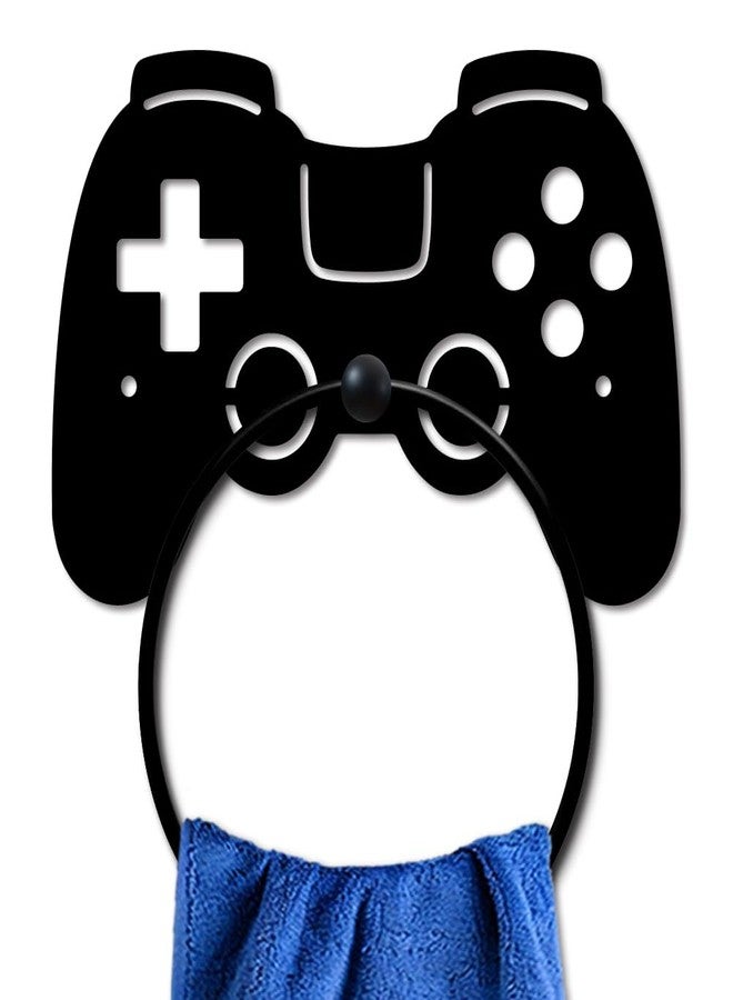 MAYJOYDIY Game Controller Metal Towel Ring Gamepad Shaped Sign Towel Holder for Gamer Room Decor Gamepad Black Art Towel Rack Wall Mounted for Bathroom Kitchen Home Boys Room Decors Gift - Image 1