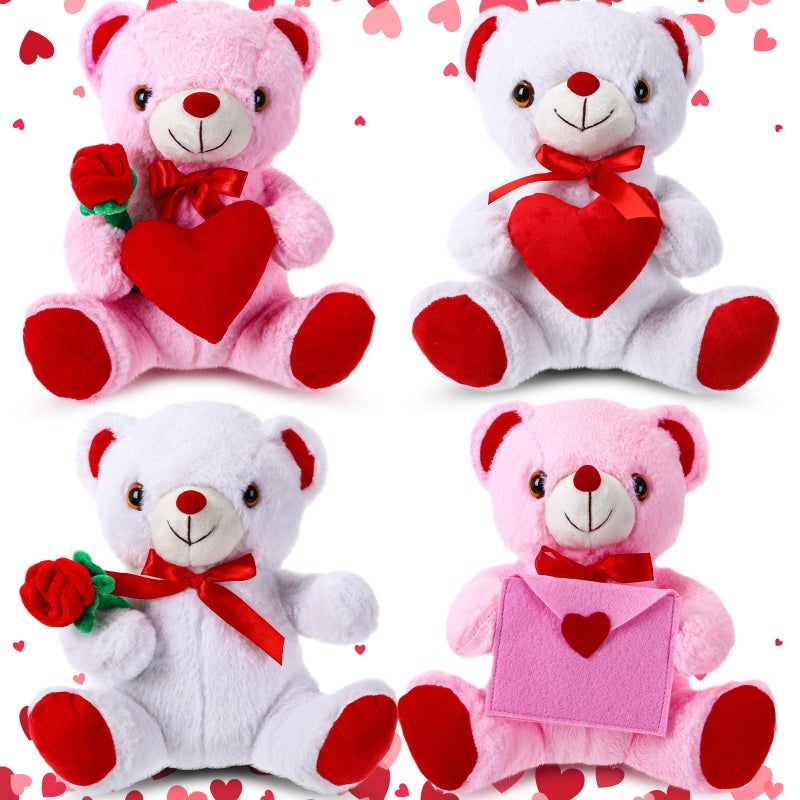 JellyArch 4 Pcs 118 Valentines Bear Stuffed Animals Cute Plush Bear Gifts for Girlfriend Holding Rose and Heart Plush Soft for Mother Wedding Anniversary Birthday - Image 3
