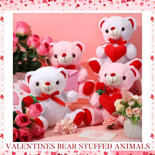 JellyArch 4 Pcs 118 Valentines Bear Stuffed Animals Cute Plush Bear Gifts for Girlfriend Holding Rose and Heart Plush Soft for Mother Wedding Anniversary Birthday - Image 5