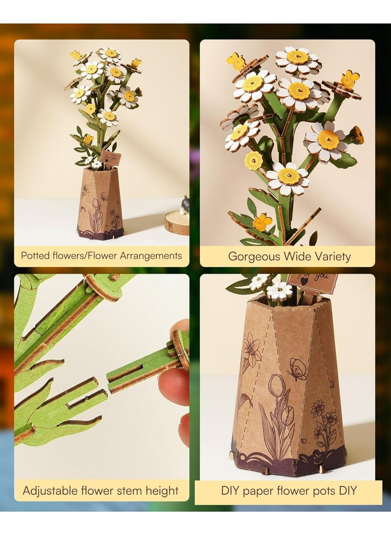 Robotime ROBOTIME DIY Wooden Flower Chamomile 3D Wooden Puzzle TW061Success Decorative DIY Crafts/Birthday Gifts/Home Decor For Girls&Boys Teens&Adults  - Image 3