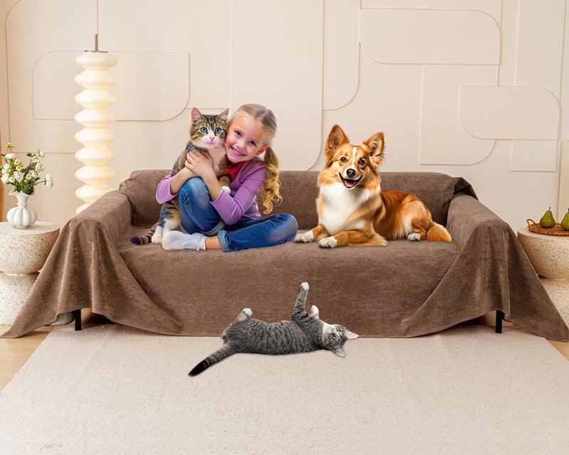 Cat Scratch Furniture Protector  AntiSlip Waterproof Sofa Cover to Keep Cats Off PetFriendly Couch Protectors for 3 Cushion Couch Brown AntiScratch Couch Cover for Pets and Kids 150X71