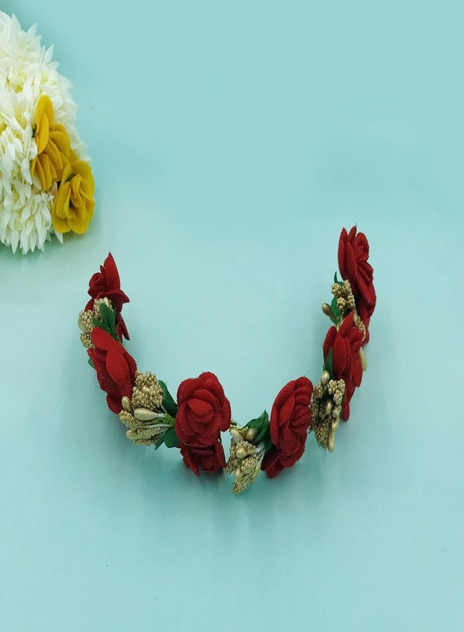 AROOMAN Full Red Juda Bun Hair Flower Gajra and Red & White gajra Combo for Wedding and Party - Image 5
