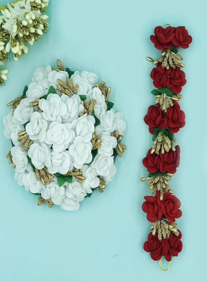 AROOMAN Full Red Juda Bun Hair Flower Gajra and Red & White gajra Combo for Wedding and Party - Image 3