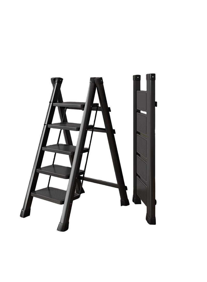 Acotsun 5 Step Folding Heavy Duty Step Ladder,Acotsun Folding Ladder for Home Use,250kg Load,5 Iron Steps,Black, Iron & Plastic, 1.21M Tall, Anti-Slip, Multi-Position,for Kitchen, Office, Library, Warehouse - Image 1