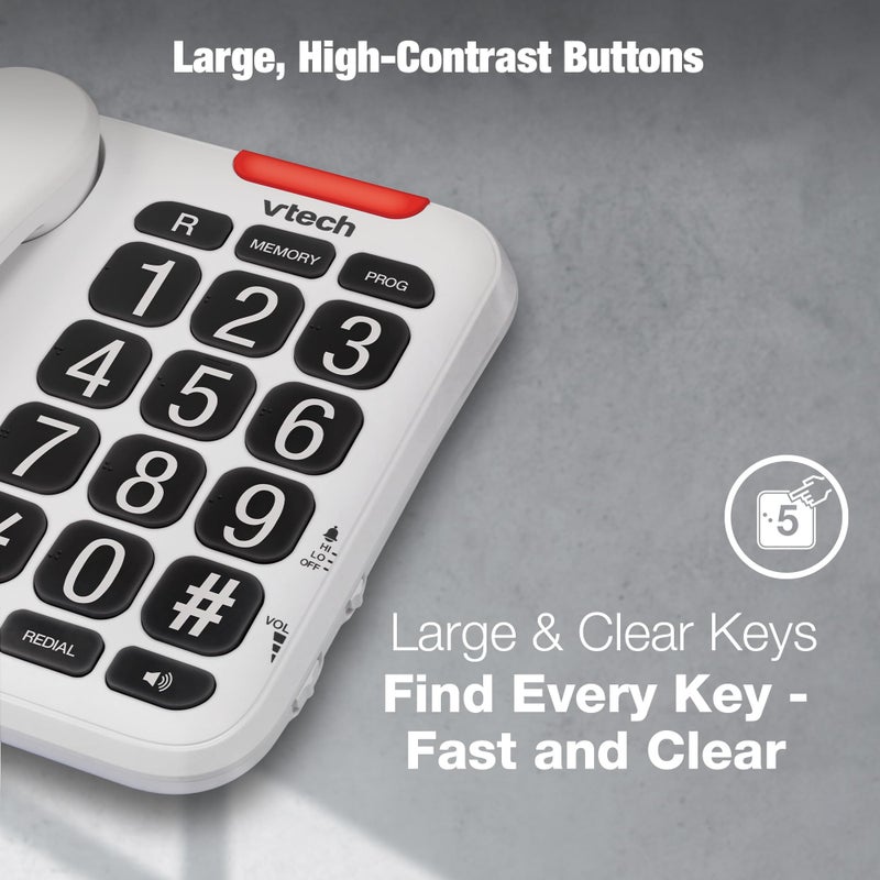 Vtech SA3100 Corded Senior Phone for Elderly with High-Contrast Large Buttons,Multilingual Talking Digits,Visual Ringer,Speed Dial,Speakerphone,No AC Power,Earpiece and Speakerphone Volume Control - Image 4