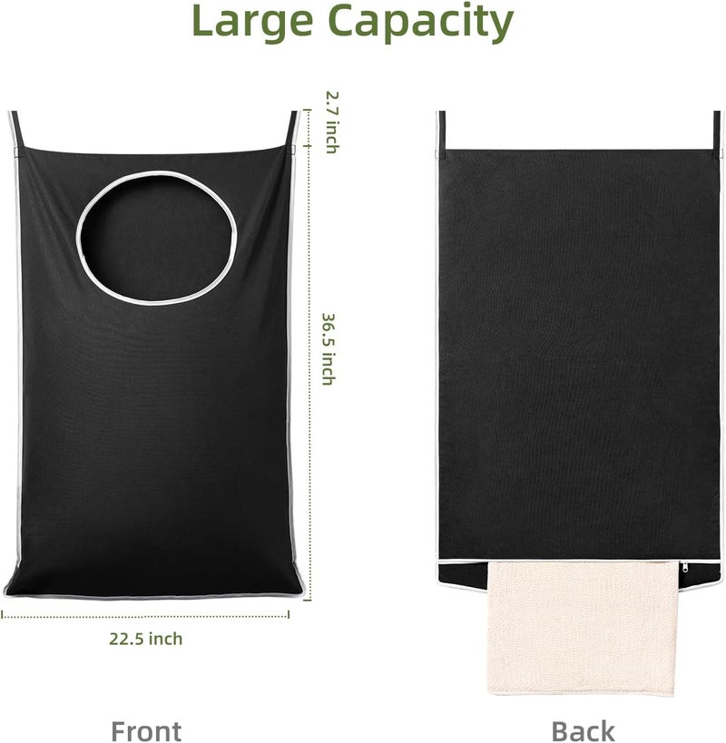 Keepjoy XL Black Door Hanging Laundry Hamper, 36.5" x 22.5" Large Capacity Hanging Hamper Bag with Large opening and Strong Hooks for All Family Laundry, Blankets, and Toys (Black,1-Pack) - Image 2