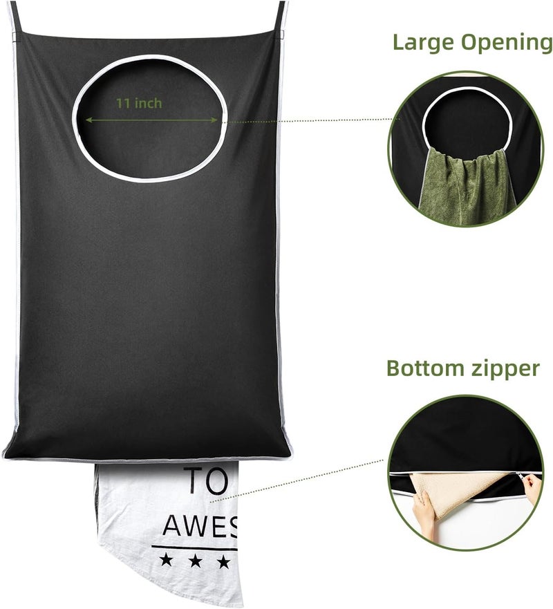 Keepjoy XL Black Door Hanging Laundry Hamper, 36.5" x 22.5" Large Capacity Hanging Hamper Bag with Large opening and Strong Hooks for All Family Laundry, Blankets, and Toys (Black,1-Pack) - Image 4