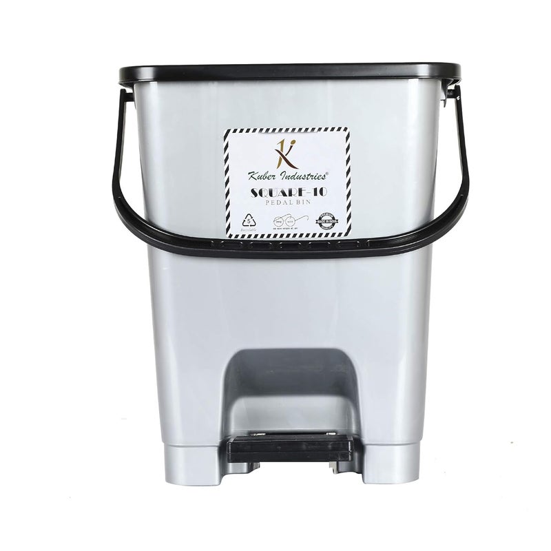 Kuber Industries Kuber Industries StepOn Pedal DustbinWaste Bin with LidSolid Color Durable PlasticSize 24 x 24 x 30 CM Capicity 10 Ltr GreyKUBMART16403  - Image 3