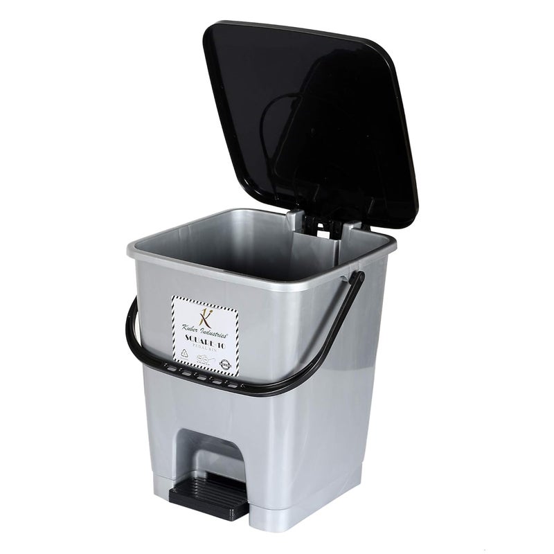 Kuber Industries Kuber Industries StepOn Pedal DustbinWaste Bin with LidSolid Color Durable PlasticSize 24 x 24 x 30 CM Capicity 10 Ltr GreyKUBMART16403  - Image 1