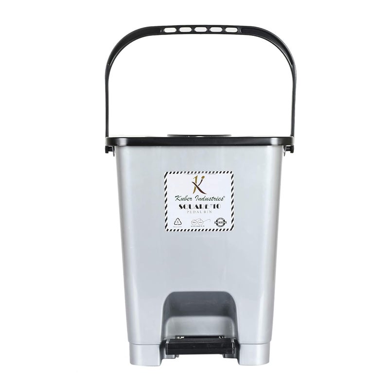Kuber Industries Kuber Industries StepOn Pedal DustbinWaste Bin with LidSolid Color Durable PlasticSize 24 x 24 x 30 CM Capicity 10 Ltr GreyKUBMART16403  - Image 2