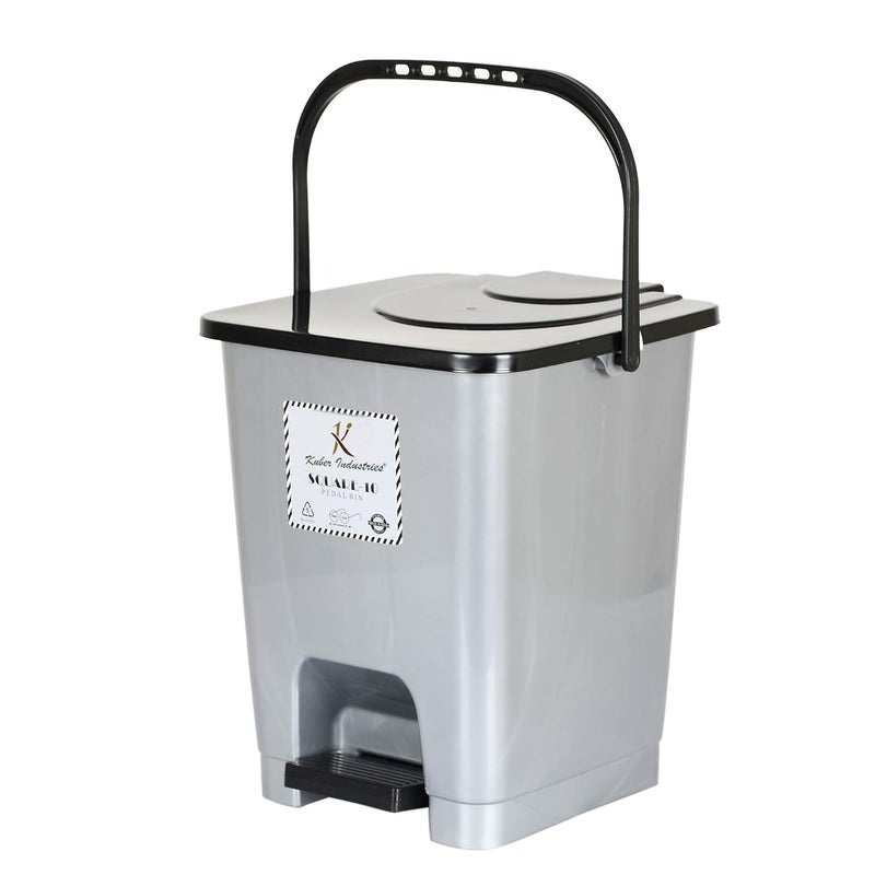 Kuber Industries Kuber Industries StepOn Pedal DustbinWaste Bin with LidSolid Color Durable PlasticSize 24 x 24 x 30 CM Capicity 10 Ltr GreyKUBMART16403  - Image 5