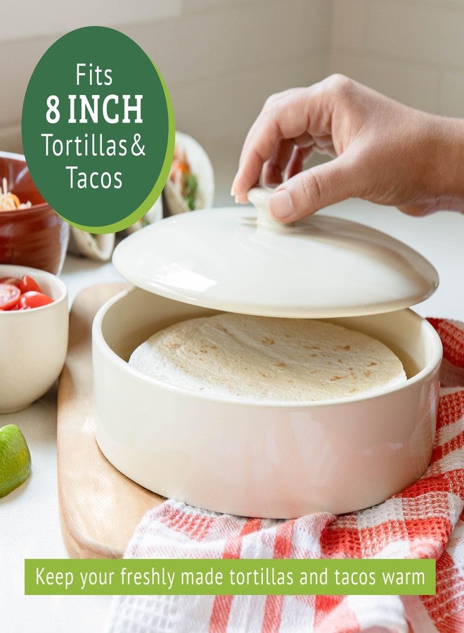 Chef Tacos Ceramic Tortilla Warmer, Microwavable, Tortilla Holder Container, Pancake Keeper, Best for Storage Tortilleros, with Lid (8-inch, Cream) - Image 4