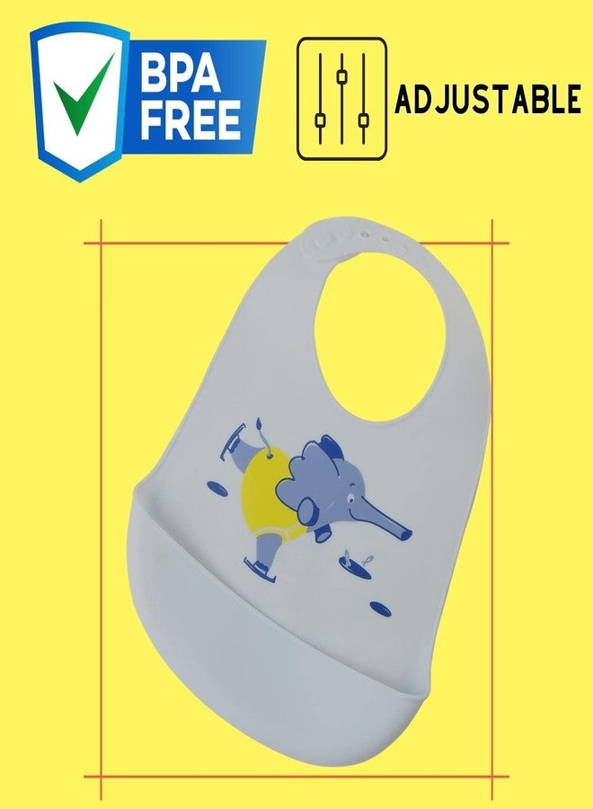GUCHIGU Silicone Baby Bibs Easily Wipe Clean - Comfortable Soft Super Light Weight Waterproof 6 Loop Adjustable Feeding Bib for Babies Keeps Stains Off (Multicolor Set) (Sketing Elephant) - Image 4