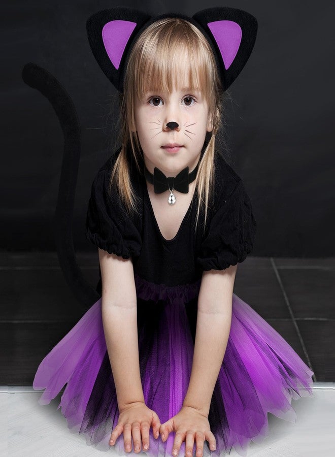 Hotop 4 Pcs Halloween Girls Cat Costume Set Cat Ears Headband Tail Bow Tie Tutu Skirt for Kitty Halloween Dress up Party (Purple) - Image 4