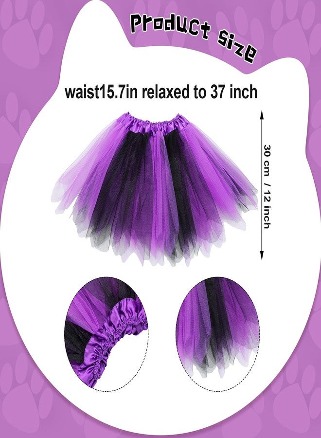 Hotop 4 Pcs Halloween Girls Cat Costume Set Cat Ears Headband Tail Bow Tie Tutu Skirt for Kitty Halloween Dress up Party (Purple) - Image 3