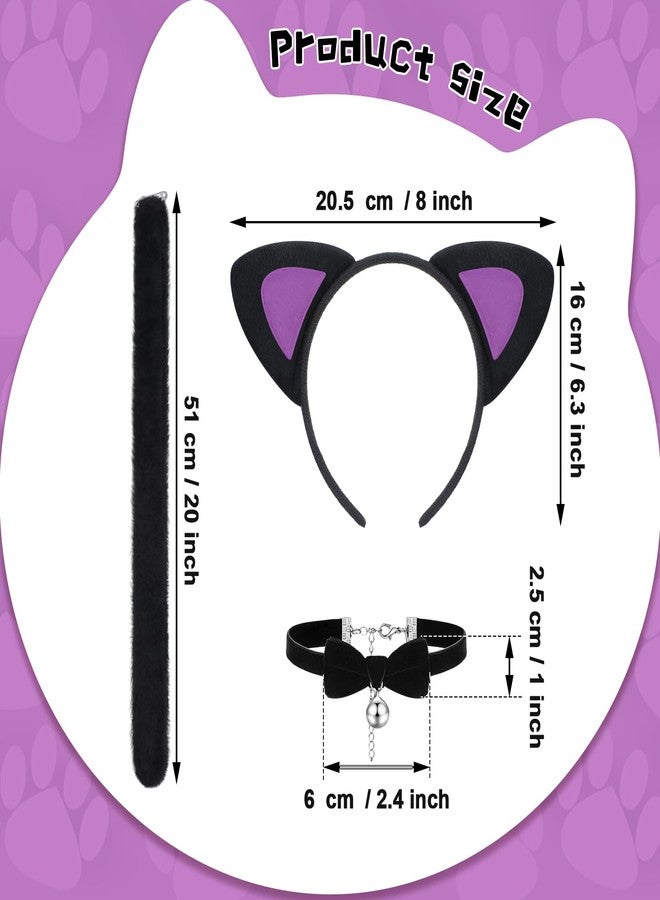 Hotop 4 Pcs Halloween Girls Cat Costume Set Cat Ears Headband Tail Bow Tie Tutu Skirt for Kitty Halloween Dress up Party (Purple) - Image 2