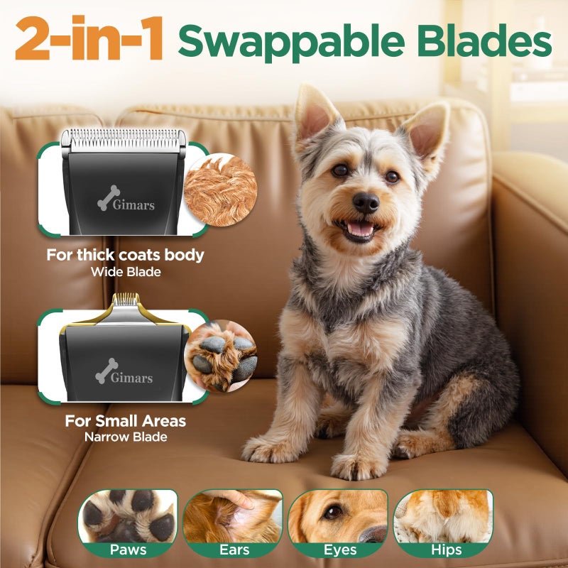 Gimars 2 in 1 Dog Grooming Clippers with Small Trimmer, 3-Speed High Power Quiet Rechargeable Dog Shaver Hair Clippers Kit with Comb & Scissors USB Cordless Electric for Dog, Cat, Pet - Image 2