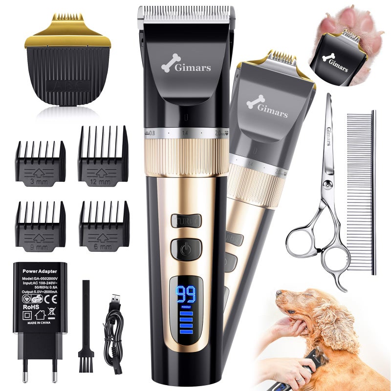 Gimars 2 in 1 Dog Grooming Clippers with Small Trimmer, 3-Speed High Power Quiet Rechargeable Dog Shaver Hair Clippers Kit with Comb & Scissors USB Cordless Electric for Dog, Cat, Pet - Image 1